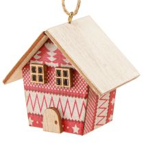 Itens Casinhas de Natal para pendurar papel madeira vermelha 5,5cm 6 peças
