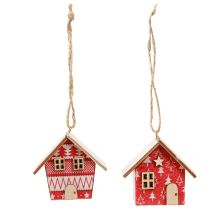 Itens Casinhas de Natal para pendurar papel madeira vermelha 5,5cm 6 peças