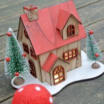 Casa de natal com iluminação LED natural, madeira vermelha 20 × 15 × 15cm