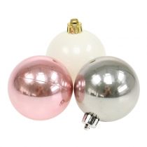 Itens Bola de Natal mix rosa, cinza, branco Ø5,5cm 10p