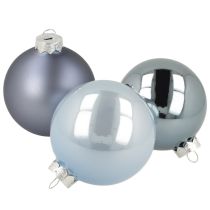 Itens Conjunto de bolas em azul/prata – fosco e brilhante, decoração de vidro para floricultura de inverno 7,5 cm 12 peças