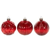 Itens Enfeites de Natal de vidro, vermelhos, 8 cm, 12 peças