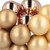 Itens Bola de Natal em vidro dourado rosa com espelho e frutas vermelhas Ø40mm 32 peças