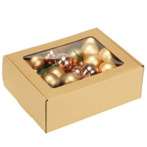 Itens Bola de Natal em vidro dourado rosa com espelho e frutas vermelhas Ø40mm 32 peças