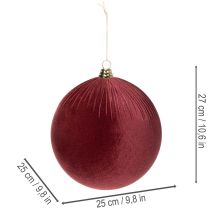 Itens Enfeite grande de veludo vermelho para árvore de Natal, para pendurar, 25 cm, 2 peças