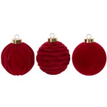 Itens Enfeite de Natal, superfície aveludada, vermelho, 8 cm, 12 peças