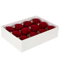 Itens Enfeite de Natal, superfície aveludada, vermelho, 8 cm, 12 peças