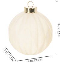 Itens Enfeite de Natal em formato de bola, na cor branca, com texturas variadas, 8 cm, conjunto com 12 peças.