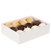 Itens Enfeites de Natal com aparência aveludada, em cores quentes variadas, 8 cm, 12 peças.