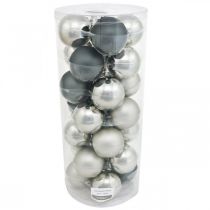 Itens Bola de Natal, pingente de árvore de Natal, decoração de árvore preto/prata/madrepérola Alt.6,5cm Ø6cm vidro verdadeiro 24 un.