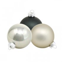 Bolas de Natal, pingentes de árvore de Natal, enfeites de árvore preto / prata / madrepérola H6,5 cm Ø6 cm vidro real 24 unidades