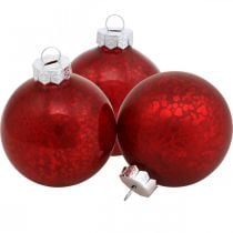 Bola de árvore de Natal, pingente de árvore, bola de Natal em mármore vermelho H6,5 cm Ø6 cm vidro real 24 unidades