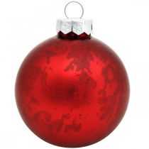Itens Bola de árvore de Natal, pingente de árvore, bola de Natal marmorizada vermelha Alt.6,5cm Ø6cm vidro verdadeiro 24 unid.