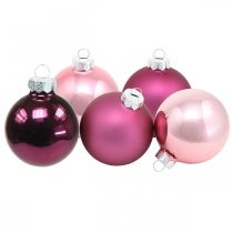 Itens Mini bolas de árvore, mistura de bola de Natal, pendente de árvore de Natal violeta H4.5cm Ø4cm vidro real 24 unidades