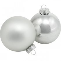 Itens Bola de vidro, decorações para árvores, bola de árvore de Natal prata H8,5 cm Ø7,5 cm vidro real 12 unidades