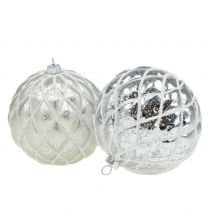 Itens Bolas de Natal com padrão de diamante prata mate, brilhante Ø8cm 2 unidades
