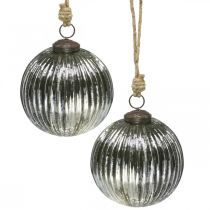 Bolas de natal de vidro bolas de árvore de natal prata com ranhuras Ø10cm 2pcs