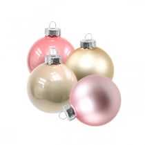 Bolas de Natal vidro Ø4cm rosa, mistura creme A4.5cm 24p