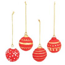 Itens Conjunto de 4 bolas de Natal vermelhas de papel machê para pendurar, 5,5 cm.