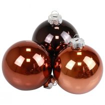 Bolas de Natal vidro marrom mix bolas de árvore brilhantes Ø7,5cm 12 peças