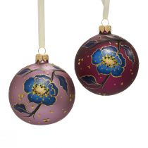 Bolas de Natal de vidro roxa bolas de árvore de Natal flor Ø8cm 6 unidades