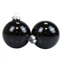 Itens Bolas de Natal de vidro bolas de árvore pretas brilhantes Ø7,5cm 12 peças