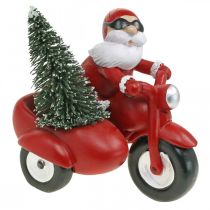 Figura decorativa do Papai Noel em motocicleta com pinheiro 19,5 × 13 × 16cm