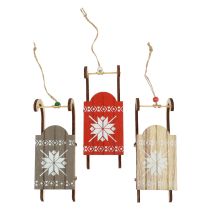Trenó decorativo de Natal em madeira 16x6x5cm 3 unidades