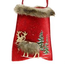 Bolsa de Natal vermelha com pele 15,5 cm x 18 cm 3 unidades