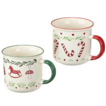 Itens Caneca de natal cerâmica vermelha verde creme H9cm 2 peças