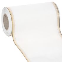 Itens Fita branca moiré para guirlanda com borda de pérolas douradas, 175 mm - Fita elegante para decoração e arranjos florais.