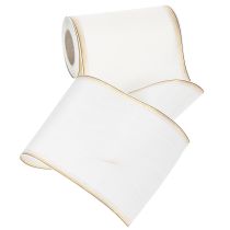 Itens Fita branca moiré para guirlanda com borda de pérolas douradas, 175 mm - Fita elegante para decoração e arranjos florais.