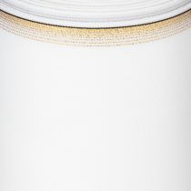 Itens Fita branca moiré para guirlanda com borda de pérolas douradas, 175 mm - Fita elegante para decoração e arranjos florais.