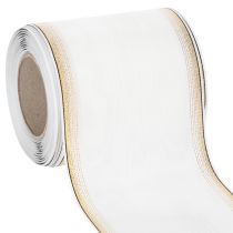 Itens Fita decorativa branca em moiré com borda de pérolas e acabamento em tafetá, fita para coroa de flores, fita de luto, largura 100 mm, comprimento 25 m