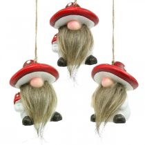 Pixies decorativos em cerâmica para pendurar com chapéu de cogumelo vermelho, branco H8cm 4 unidades