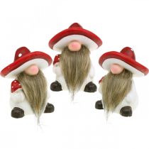 Deco elf de cerâmica cogumelo decoração de mesa de chapéu vermelho, branco H10.5cm 3pcs