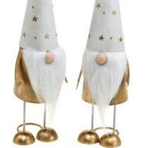 Figura de decoração de gnomo branco de Natal, ouro 6,5 cm H28 cm 2 unidades
