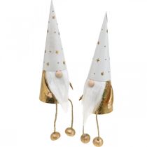 Gnome Christmas deco figura branca, ouro Ø6.5cm H22cm 2pcs