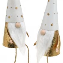 Itens Figura decorativa de Natal Gnomo branca, dourada Ø6,5cm Alt.22cm 2 unidades
