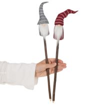 Itens Gnomo decorativo com chapéu listrado em bastão de madeira, 46 cm, conjunto de 6 peças
