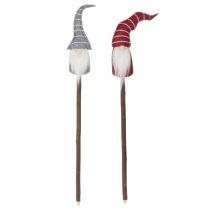 Itens Gnomo decorativo com chapéu listrado em bastão de madeira, 46 cm, conjunto de 6 peças