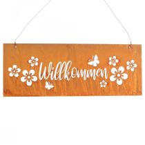 Sinal de boas-vindas placa de metal pátina flores 40x15cm