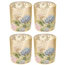 Itens Lanterna decorativa de vidro com design floral para dar um toque de estilo à sua casa, 8 cm, conjunto de 4 peças.