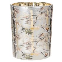 Itens Lanterna de vidro com desenho de galho, interior dourado, 12 cm