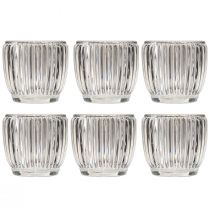Itens Jarra de vela de vidro lanterna com ranhuras transparente Ø7cm 6 un