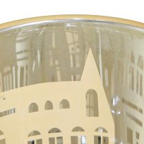 Itens Lanterna vidro prata ouro silhueta cidade Alt.12,5 cm 4 unidades