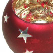 Lanterna de vidro tealight vidro com estrelas vermelhas Ø12cm H9cm