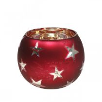 Itens Lanterna de vidro tealight vidro com estrelas vermelhas Ø9cm H7cm