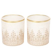 Itens Porta-velas de vidro com estampa floral, Ø8cm A9cm, 2 peças
