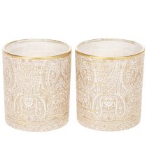 Itens Porta-velas de vidro com estampa paisley, Ø8cm, A9cm, 2 peças